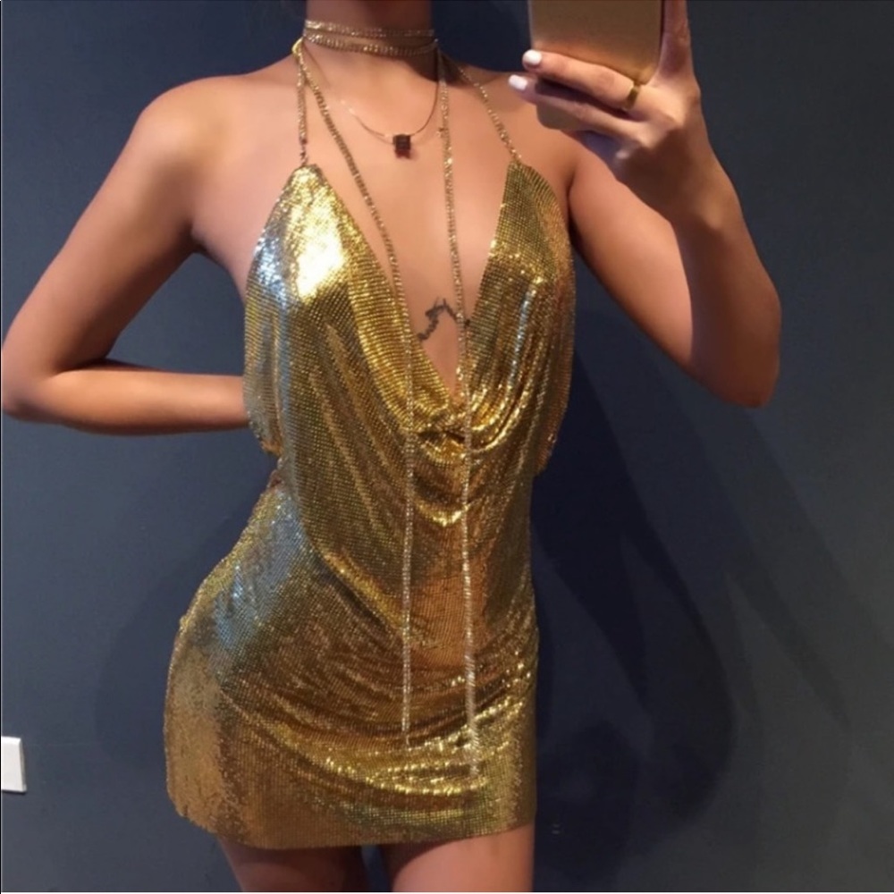 SILVER ONLY,gold sold out Metal Mesh Jeweled Dress